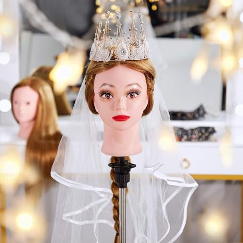 Neverland Hairdressing Head 24 Inches 50% Real Hair Styling Head Mannequin Mannequin Doll for Hairdressing with Stand + DIY Styling Accessories | Hairdressing Mannequin Head with Table Stand and Hair Braids Set