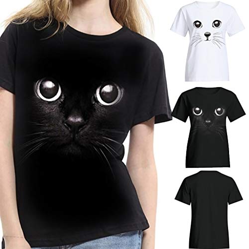image for EINCcm Women Plain Shirt, 3D Cat Print Short Sleeve Round Neck t-Shirt