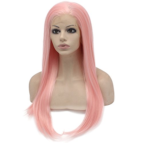 Mxangel Long Straight Celebrity Synthetic Lace Front Natural Pink Cosplay Party Wig