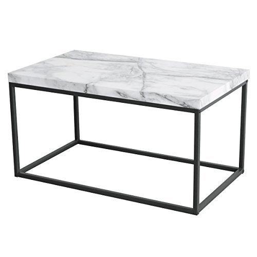 Tilly Lin 2 Tier Faux Marble Coffee Table, Water Resistant Accent Cocktail Table with Lower Storage Shelf, Carrara