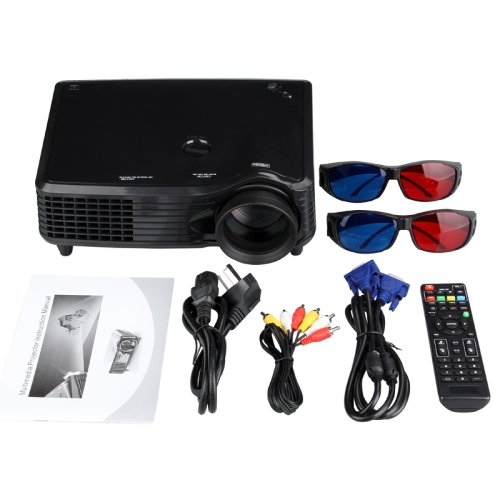 LightintheboxVS-508 1080p 3D Multimedia LED 3000 Lumens LCD Full HD Projector, Cinema Theater Projector, for Business Movie PC Laptop HDMI USB VGA TV Port 50000 Hours