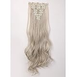 Clip in Hair Extensions 8 PCS 18 Clips 145G Thick Straight Curly Full Head Real Natural Synthetic Fibre Hairpiece 60 colors for Women Lady Girls(24 inch,ash blonde mix silver gray-curly)