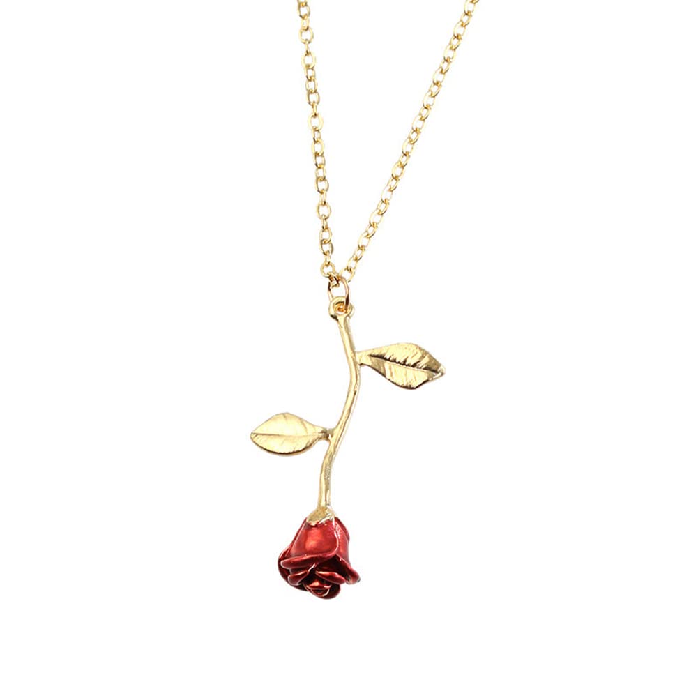 ShiQiao Spl Rose Necklace for Women Red Rose Flower Necklace for Girls Girlfriend Wife Anniversary Birthday Christmas Gifts