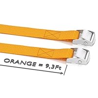 Long Tie Down Straps - Kayak, Canoe Orange Tie Downs - Cargo Roof Rack Straps - Metal Strap - Adjustable Straps - 1inch Lashing Strap Cam Lock Buckle - Tie Straps - Heavy Duty Straps - 2 Pack, 9.3foot