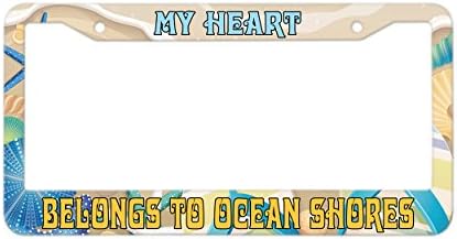Dasokao My Heart Belongs To Ocean Shores Slim Design License Plate Frame Personalized Car License Plate Frame with 2 Screws Caps (Plastic License Plate frame - 011)