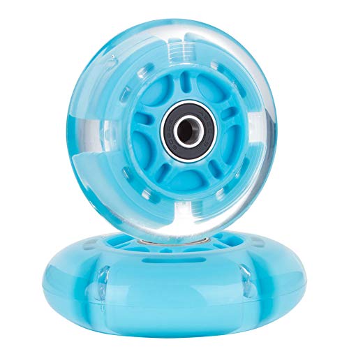 AOWISH 2-Pack Light Up Scooter Rear Wheels 80mm LED Flashing Inline Skates Replacement Wheel with Bearings ABEC-9 for Toddle Kids Adjustable 3-Wheel Kick Scooters (Blue)