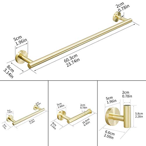 AIMADI 4-Piece Bathroom Accessories Set,Stainless Steel Hardware Set Wall Mounted, Brushed Gold Finish