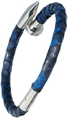 Python Leather Silver Nail Bracelet (Large-Extra Large 21cm)