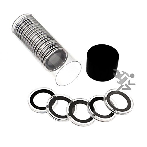 Black Lid Capsule Tube & 20 Air-Tite 23mm Black Ring Coin Holders for 1/4oz Gold Libertad