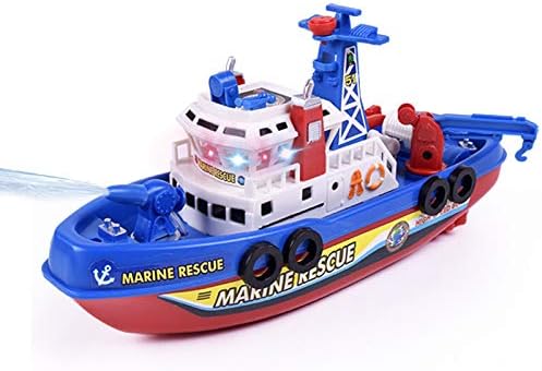 Grenhor Fire Boat Toy Music Light Electric Simulation Marine Rescue Fire Fighting Boat Toy Water Spraying Ship Model Jet Marine Warship