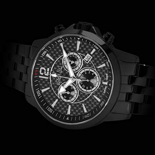 LOUIS-XVI-Herren-Armbanduhr-Athos-Stahlband-Schwarz-Karbon-Chronograph-Analog-Quarz-Edelstahl-802