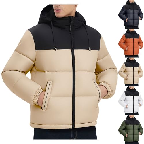 Mens Winter Coat Cotton Thickened Warm Jackets with Hood Down Quilted Jacket Lightweight Coat Cotton Padding Casual Outerwear Coats Puffer Jacket Mens Winter Jackets for Men