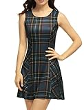 Allegra K Women's Round Neck Sleeveless Plaids Mini A Line Dress XL Blue