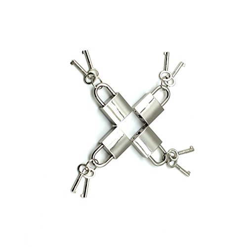 SCARLET KITTEN Metal Spreader Bar with 4 Leather Adjustable Straps Set, Silver and Red