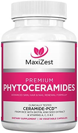 Premium Phytoceramides Capsules from Rice with Biotin, Kiwi Seed Extract, Vitamins A C D & E - Acne Treatment Pills - Advanced Skin, Hair & Nails Supplement – 30 Day Supply