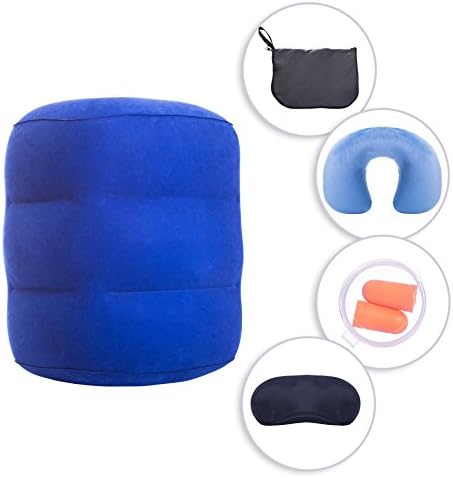 iTreasureLLC Inflatable Travel Pillow Set Kids &amp; Adult - Toddler Airplane Leg Rest Bed with Plane Neck Pillow - Bonus Eye Mask, Ear Plugs, and Travels Bags
