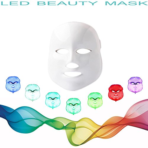 3D Phototherapy Color LED Mask Instrument Cold Light LED electronic Mask Instrument Professional Beauty Rejuvenation Instrument Therapy Facial Skin Care Mask Device (7 color, White)