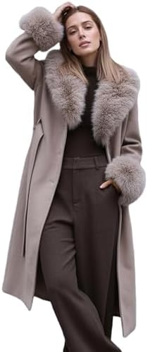 Amazon.com: tuduoms Women Fashion Faux Fur Collar Trench Coat