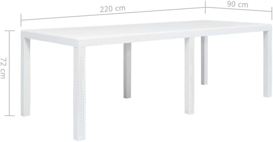Unfade Memory Patio Dining Table Plastic Rattan Look Backyard Bistro Tables Outdoor Furniture Garden Table (86.6"x35.4"x28.3", White): Kitchen & Dining