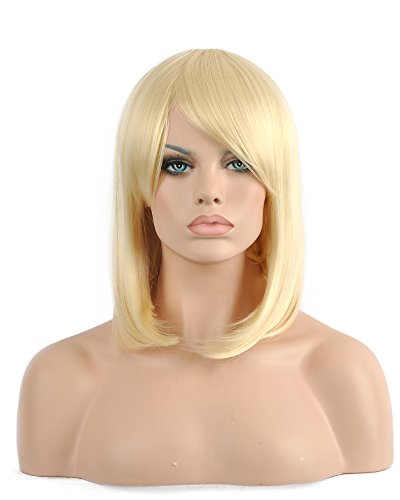 Diy-Wig Beautiful Blond Womens Shoulder Length Straight Cosplay Wig Bangs