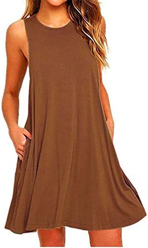 Blue sail dresses 2018 Lady Models Sleeveless Pocket Fashion Dress Women's New Summer,Brown,XL