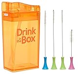 Drink in the Box 8 Ounce Reusable Juice Container, Orange with Cleaning Brush Set
