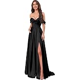Dvdci Women's Off The Shoulder Prom Dresses 2026 Satin Bridesmaid Dresses for Wedding Formal Gown with Slit