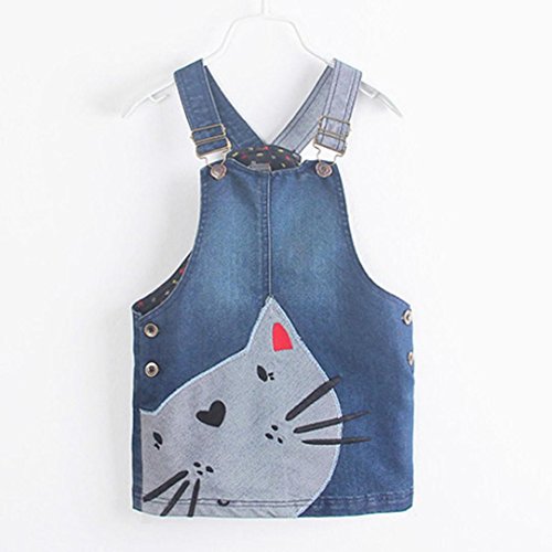 Vovotrade Toddler Kid Baby Girls Denim Straps Sundress Print Piece Dress Clothing Outfits (2T, Blue)
