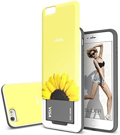 Slider DesignSkin iPhone 6s Plus Case with Sliding Card Slot Extreme Heavy Duty Bumper Protection with Card Holder 3-Layer Wallet Cover for iPhone 6s Plus (2015) / iPhone 6 Plus (2014) - Sunflower