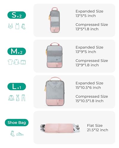 BAGSMART Clothes Bags Set of 6 Packing Bags Compression Packing Cube Set with Laundry Bag for Backpack, Travel Organiser, Suitcase Organiser for Travel