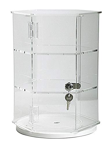 Hexagonal Acrylic Display Case - Locking (HX22R - 18" Tall - 2 Shelves/Rotating Base)