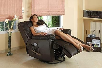 ecode sofa de masaje balancin giratorio en piel con calor lumbar eco 8615 marron
