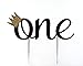 Handmade 1st Birthday Cake Topper Decoration - One With Crown - Double Sided Glitter Stock (black)