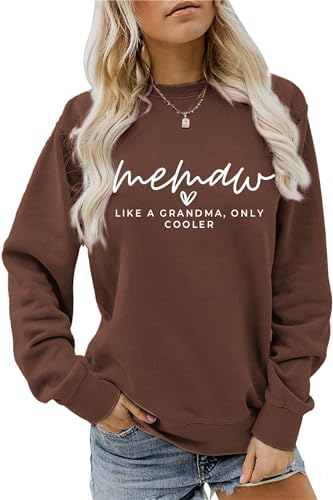 ZLXBLYYMZ Grandma Sweatshirt Women Memaw Like A Grandma Only Cooler Funny Grandma Gifts Shirts Letter Print Crewneck Pullover Coffee at Amazon
