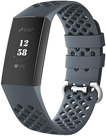 DEKER Sport Bands Compatible for Fitbit Charge 3 Bands Charge 3 SE Fitness Tracker Women Men, Breathable Holes Silicone Smart Watch Strap Small Large Accessories Wristbands