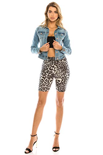CNC STYLE B003 Women's Knee Length Stretch High Waist Leopard Print Active Bike Yoga Short Leggings, Medium