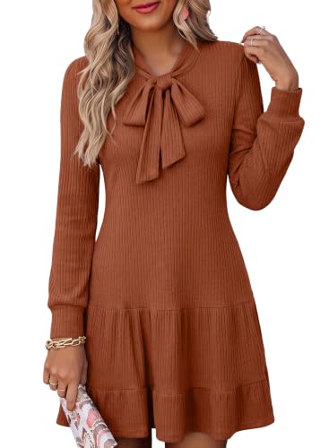 Dokotoo Fall Dresses for Women 2026 Babydoll Tunic Dress, Brown, Medium at Amazon