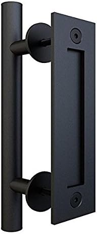 Barn Door Handle and Pull Set, 12" Black Stainless Steel Pull and Flush Barn Door Hardware Handle - Large Barn Door Handle for Interior and Exterior Doors, Easy to Install and Built to Last