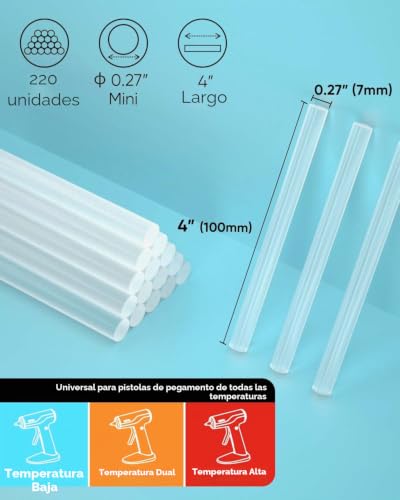 SHALL Mini Hot Glue Sticks 7mm x 100mm 220 Pack Clear Hot Glue Gun Sticks for Mini Glue Guns for All Temperatures