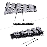 xxiaoTHAWxe 30 Note Foldable Glockenspiel Xylophone Percussion Musical Instrument Kids Toy - Black+Sliver