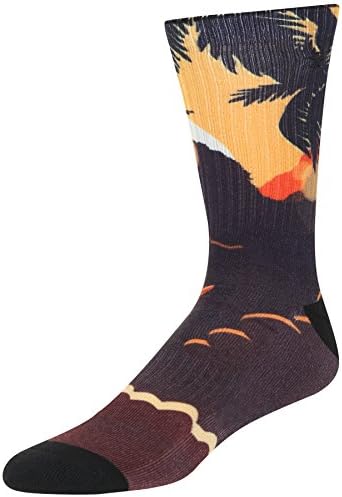 Stith Mens Flight To Corcovado Rotary Print Crew Socks w/ 1/2 Terry, Ribbed Shaft &amp; Arch Support Multi One Size