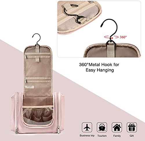 Hanging Toiletry Bag, BAGSMART Travel Toiletry Organizer with hanging hook, Water-resistant Cosmetic Makeup Bag Travel Organizer for Shampoo, Full Sized Container, Toiletries, Pink 5 Hanging Toiletry Bag, BAGSMART Travel Toiletry Organizer with hanging hook, Water-resistant Cosmetic Makeup Bag Travel Organizer for Shampoo, Full Sized Container, Toiletries, Pink