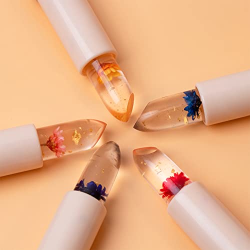 Flower Lip Balm,Color Changing Lip Gloss Tint Stain Moisturizer,Magic Flower Jelly Lipgloss Temperature Change Long Lasting Clear Lipstick Unique PH Level of Your Lips,0.13Oz,3Pack (set B)