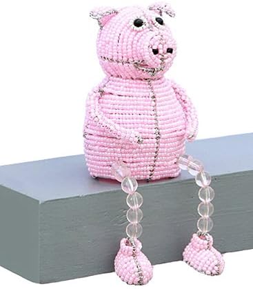 Grass Roots Creations Pig Shelf Sitter Beadworx Sculpture, Pink
