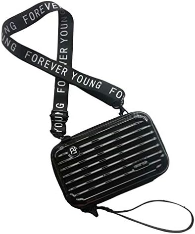 Women's Crossbody Bag, PC Hard Cosmetic Case Portable Travel Handbag Suitcase with Wristlet and Double Zippers Casual Large Capacity Clutch Bags Fashionable Shoulder Bag Phone Holder, Black
