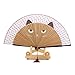 PIXNOR Silk Bamboo Cartoon Cat Folding Fan Hand Painted Fan (Brown)