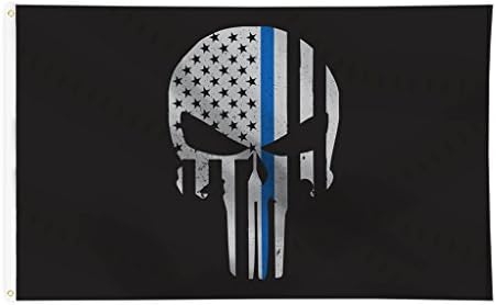 Thin Blue Line Skull Flag - 3 x 5 ft with Grommets