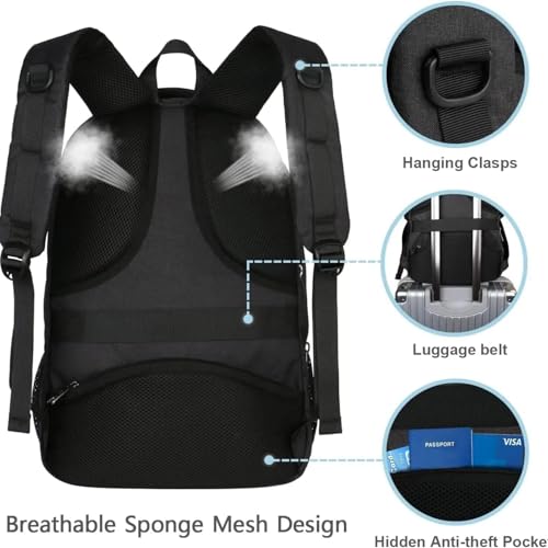MATEIN Men's Large Laptop Rucksack, 17.3 Inch School Rucksack, Laptop Bag with USB-Charging Port, Anti Theft Business, Work Travel Rucksack for Teenager, Notebook, College, Tech, Women Black