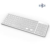 Bluetooth Keyboard, Vive Comb Rechargeable Portable BT Wireless Keyboard with Number Pad Full Size Design for Laptop Desktop PC Tablet, Windows iOS Android-White and Silver
