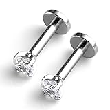 PiercingJ 2-4pcs 16g 316L Stainless Steel 3mm Cubic Zirconia Labret Monroe Lip Ring/ Tragus/ Helix Earring,6-12mm Bar Length